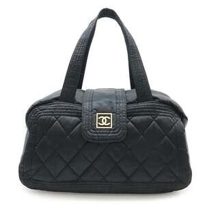 CHANEL Sport Line Coco Mark Quilted Mini Boston Tote Bag Shoulder Nylon Black...